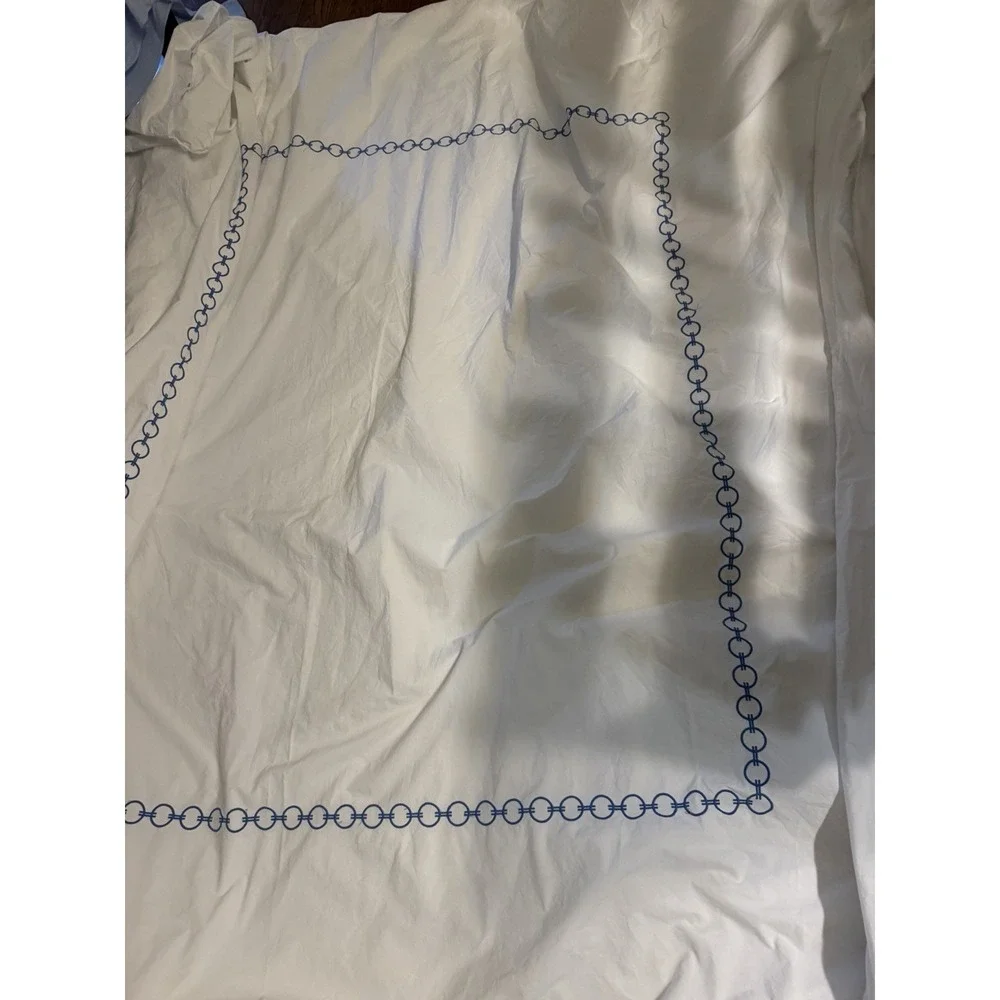 Serena & Lily BEL AIR Full/Queen White With Blue Embroidery Duvet Cover Only